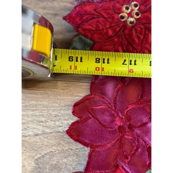 St.Nicholas Square Red Embroidered Tablecloth With Floral Poinsettia Design 120 - Picture 7 of 10